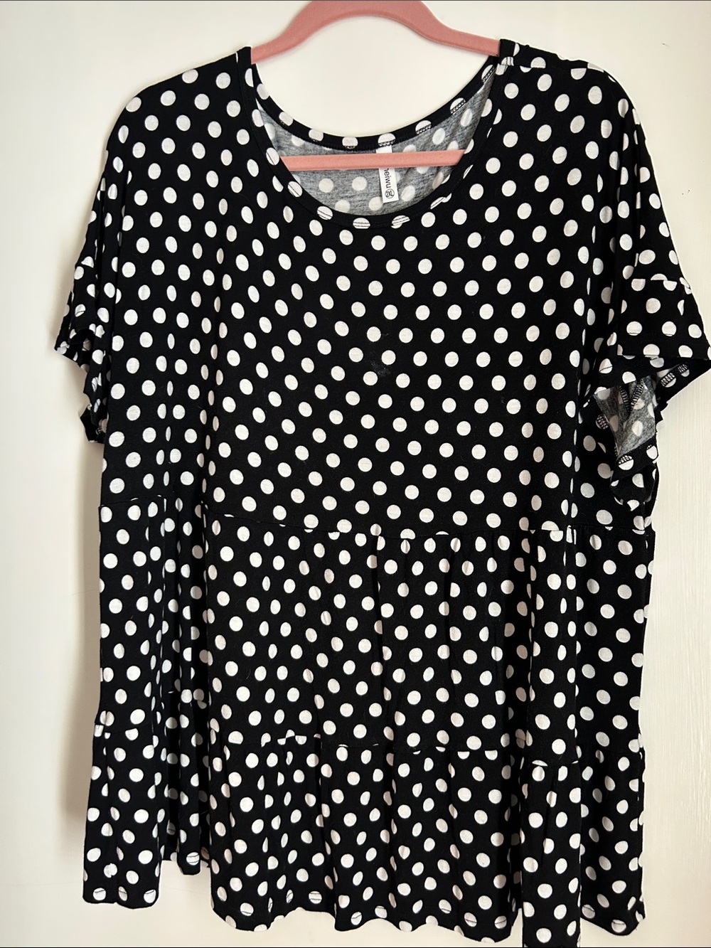 Black & White Polka Dot Short Sleeve Tiered Top